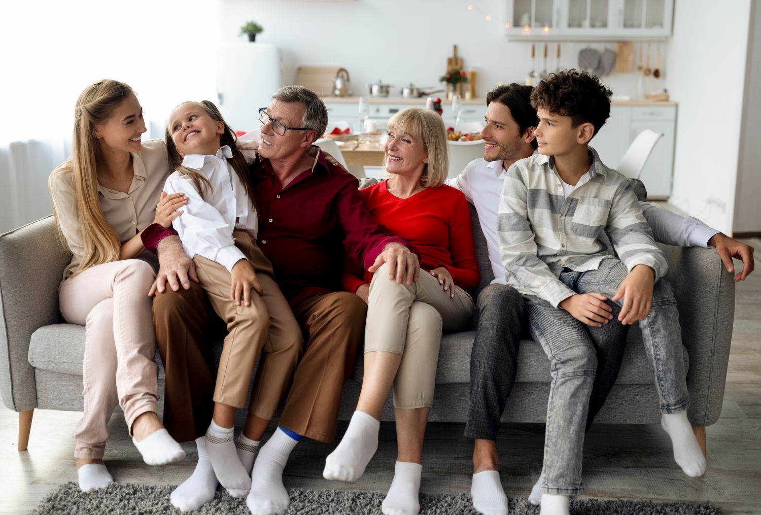 Big family sitting on a couch